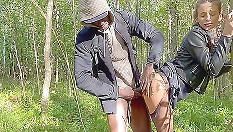 Czech teen with a hairy pussy gets fucked outdoors