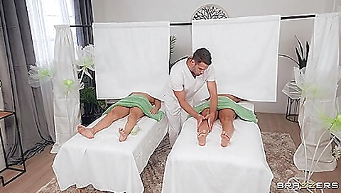 Deepthroated massage in the bed with a brunette babe