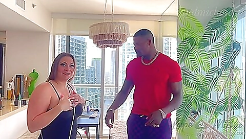 Brunette milf with big boobs is fucked in a interracial film