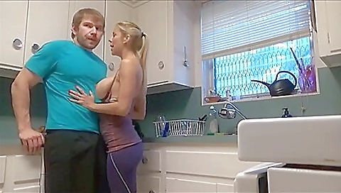 Busty milf gets her stepson's big cock inside her pussy