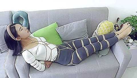 Horny brunette milf in hot bondage gets her pussy fucked