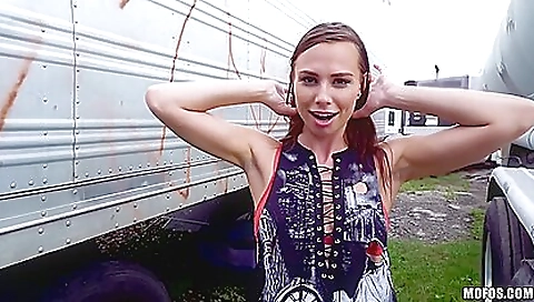 Brunette with a shaved pussy and a tattooed neck is having sex