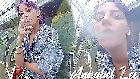 Hot blonde smoking a long pole outdoors in the outdoor