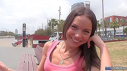 Teen 18+ brunette girl with tiny tits suck a rod and ride