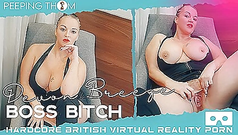 Brunette masturbates on her own during virtual video game