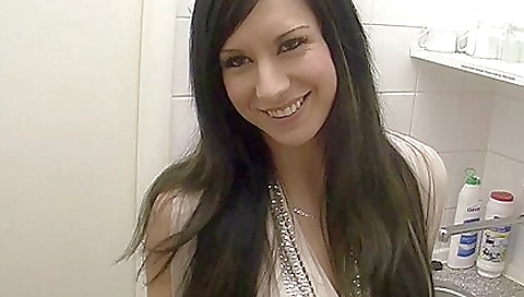 Big-tittied brunette babe rides a fat cock in her tight pussy