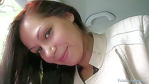 Brunette gets fucked in the car in her outdoor threesome