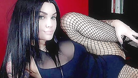 Brunette with a tattooed ass seduces you in her room