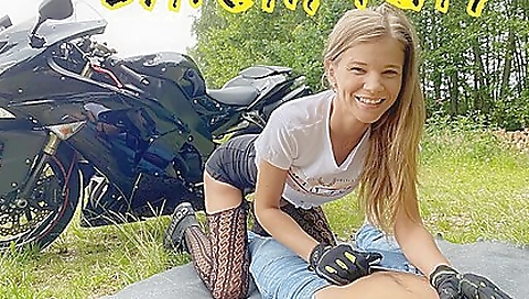 Beautiful girl is riding a motorbike and getting fucked