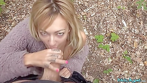 Russian blonde gets fucked in the woods in deepthroat pov