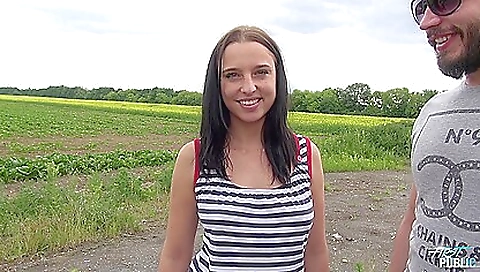 Big tits brunette teen with a large ass gets fucked outdoors