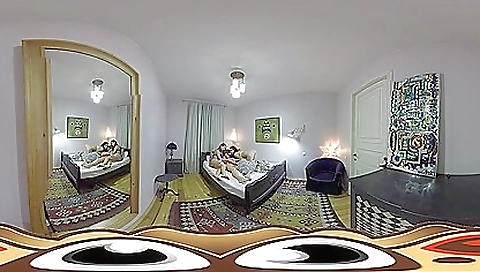 Two busty lesbians have a fun threesome in vr porn