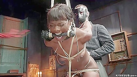 Ebony thong girl is fucked in a deepthroat and threesome